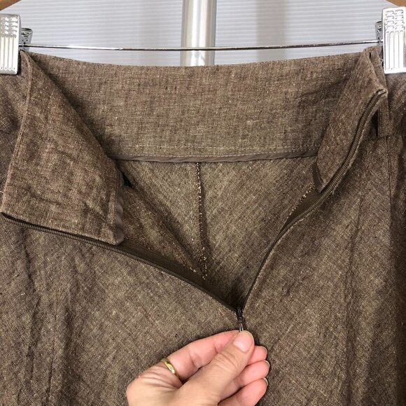Chapter ONE Linen Cotton Brown Zig-Zag Hem A-Line Skirt Sz 12 - Picture 8 of 9